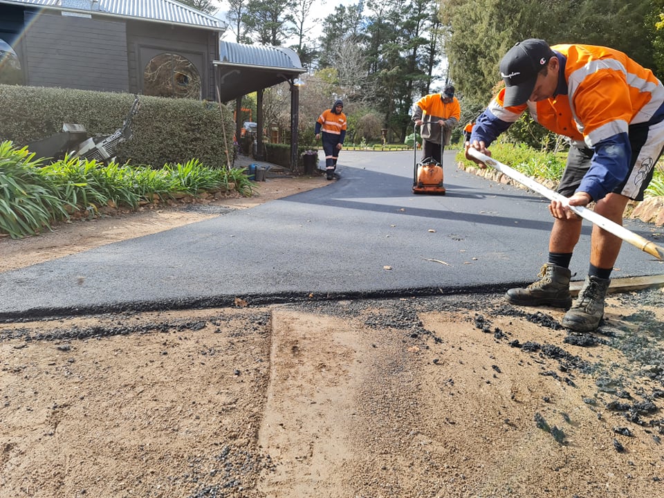 Freshly laid asphalt driveway